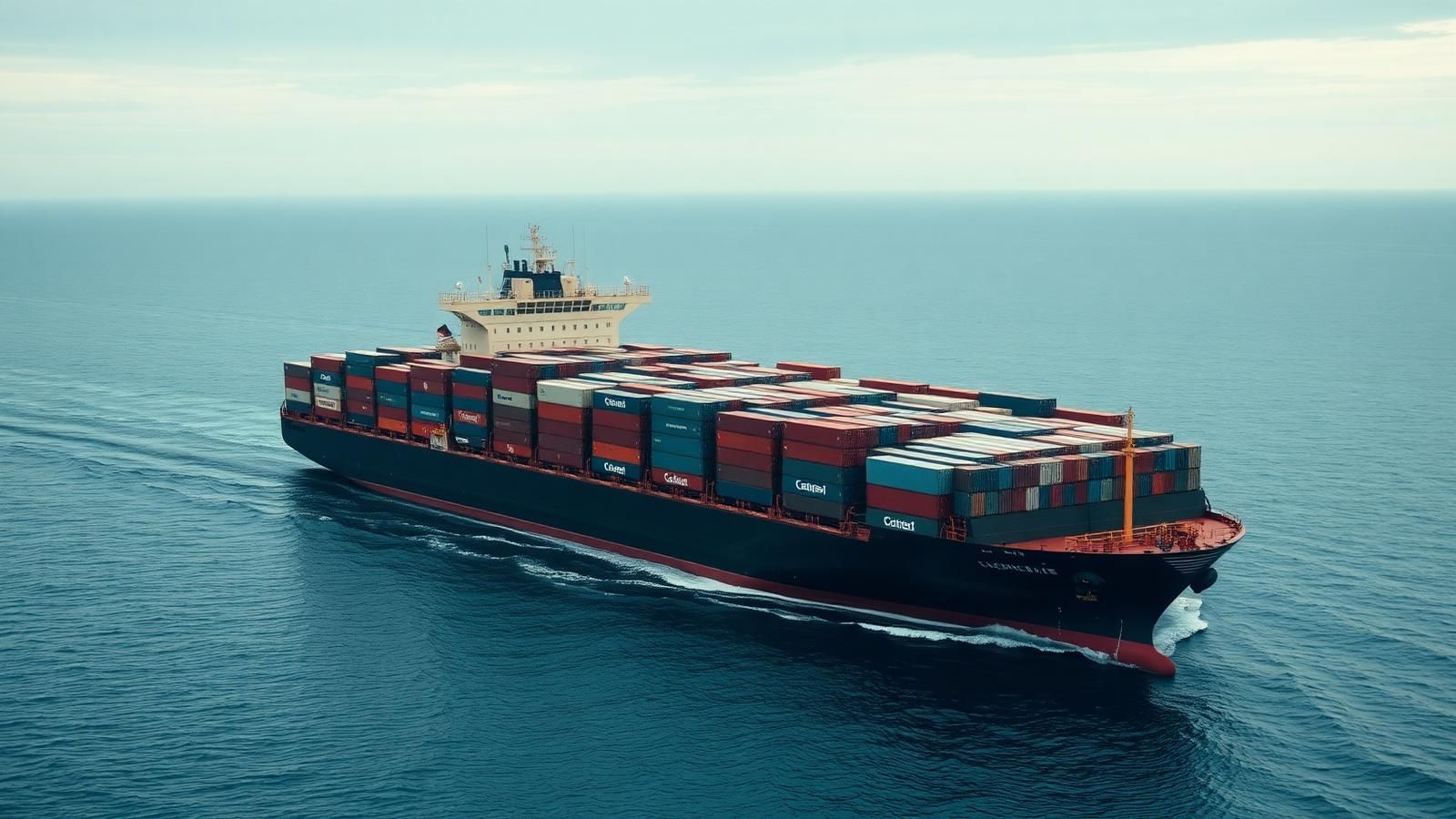 Grande navio porta-contentores no mar rumo a porto